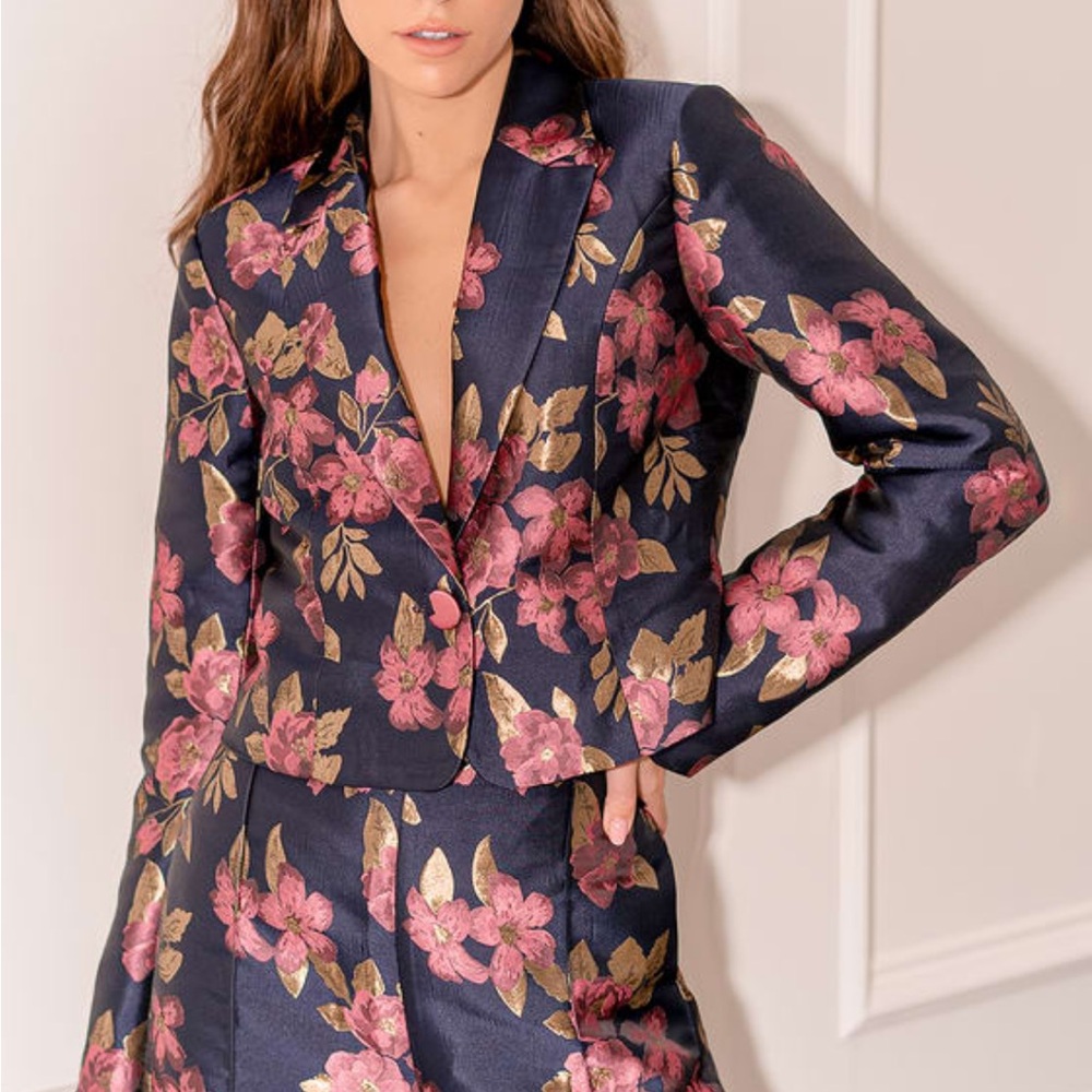 Lulu’s Bloom Boldly Floral Jacquard Satin Blazer